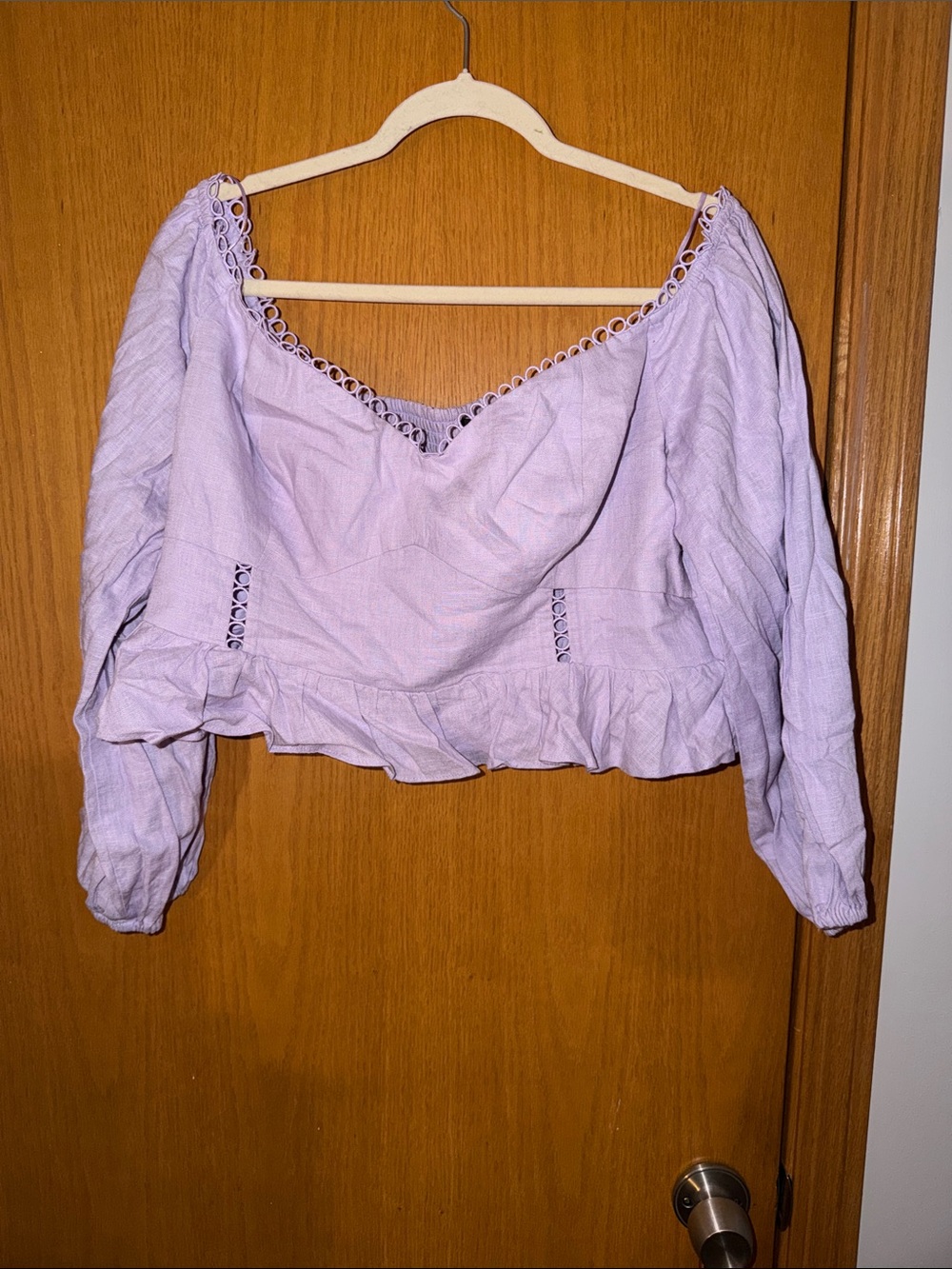 Express Lavender Off-Shoulder Eyelet Peasant Blouse